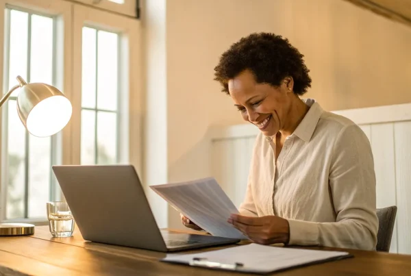 Business owner comparing credit card processing companies with the lowest fees on a laptop.