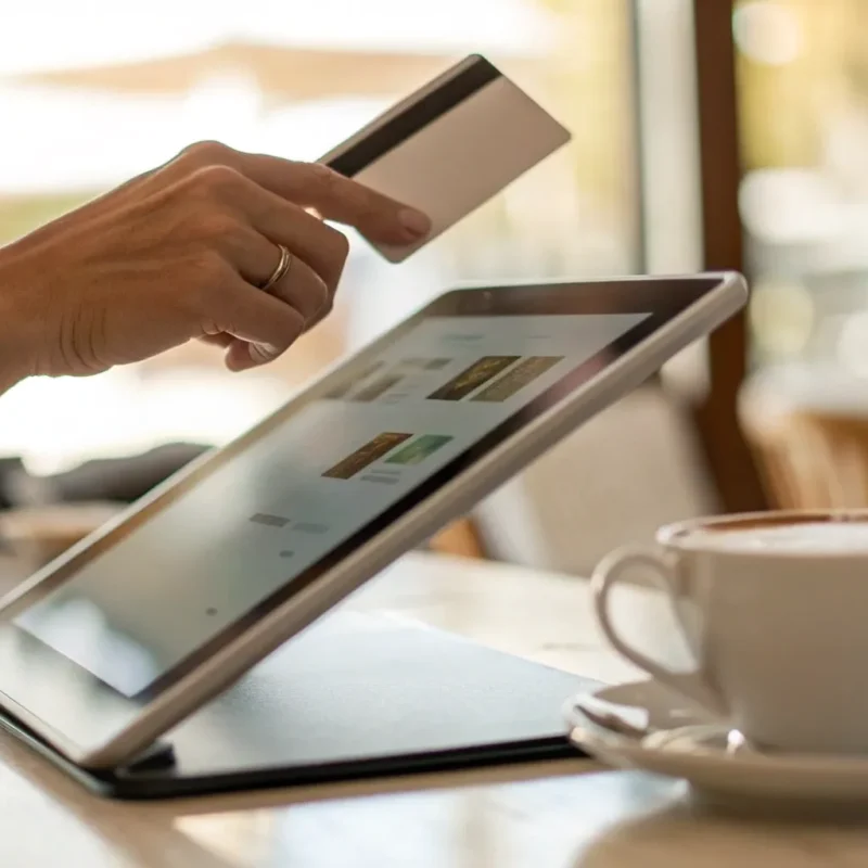 A tablet being used for the best way to accept credit cards for a small business online.
