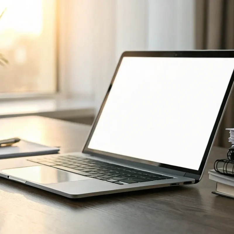 A business owner at a desk comparing the top free merchant services on a laptop.