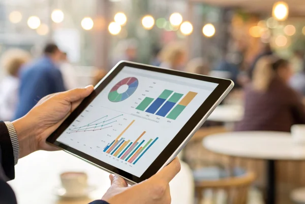 A tablet screen with charts and graphs showing dual pricing examples.