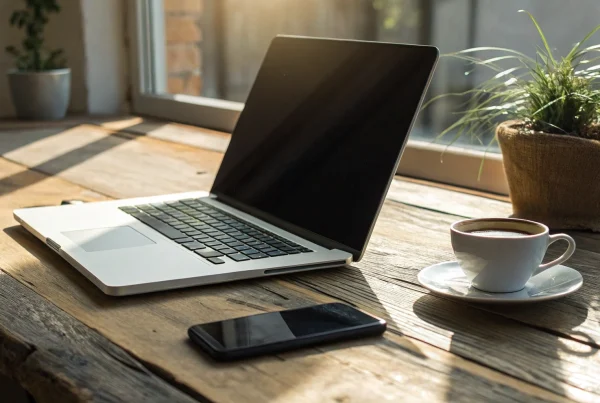 A small business owner using a laptop to find the best virtual terminal.