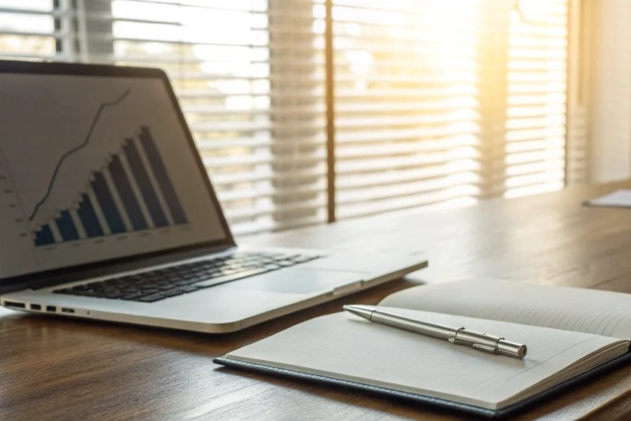 Laptop displaying a financial growth chart for the best credit card processing agent programs.