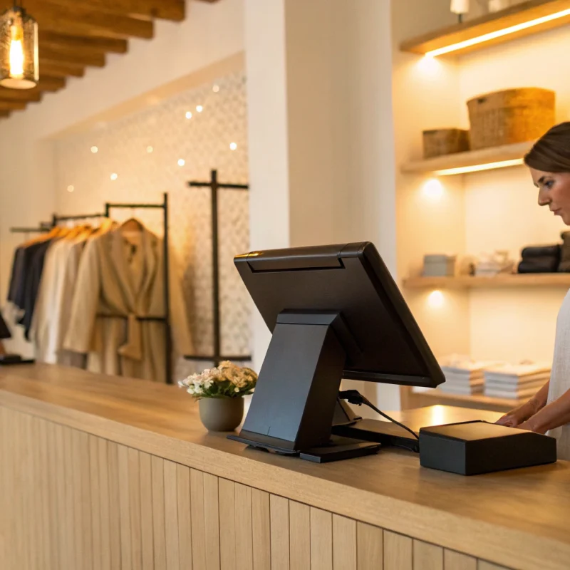 A small business owner using a POS system for their hard to place merchant account.