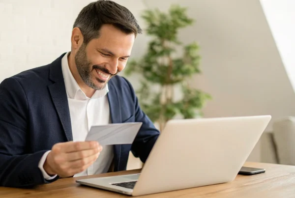 Business owner finding the cheapest credit card processing Reddit recommends on a laptop.