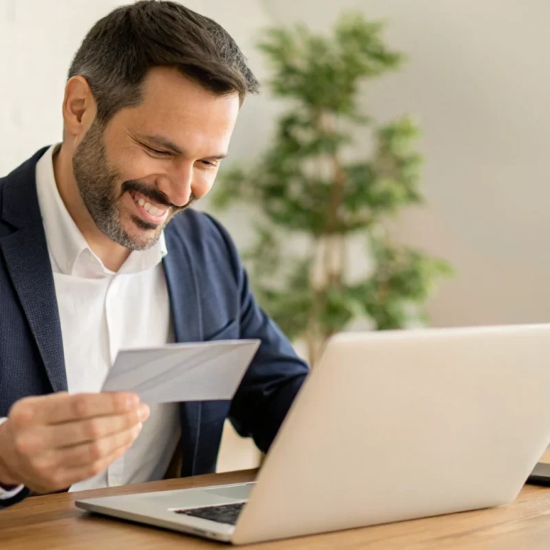 Business owner finding the cheapest credit card processing Reddit recommends on a laptop.