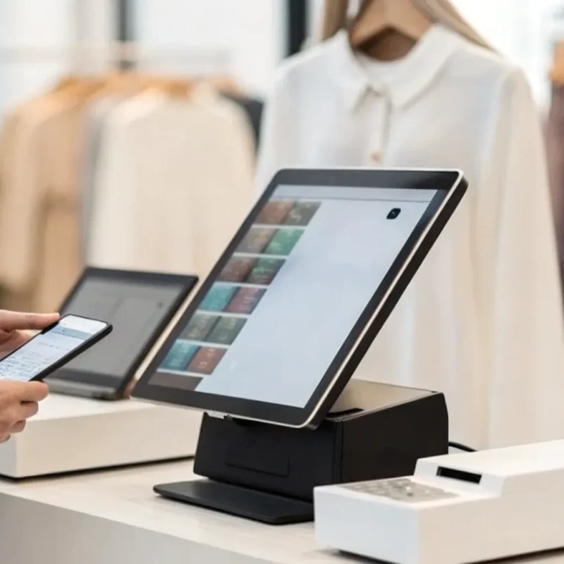 Retail employee using a cloud-based POS system on a tablet, a key benefit for modern retail operations.