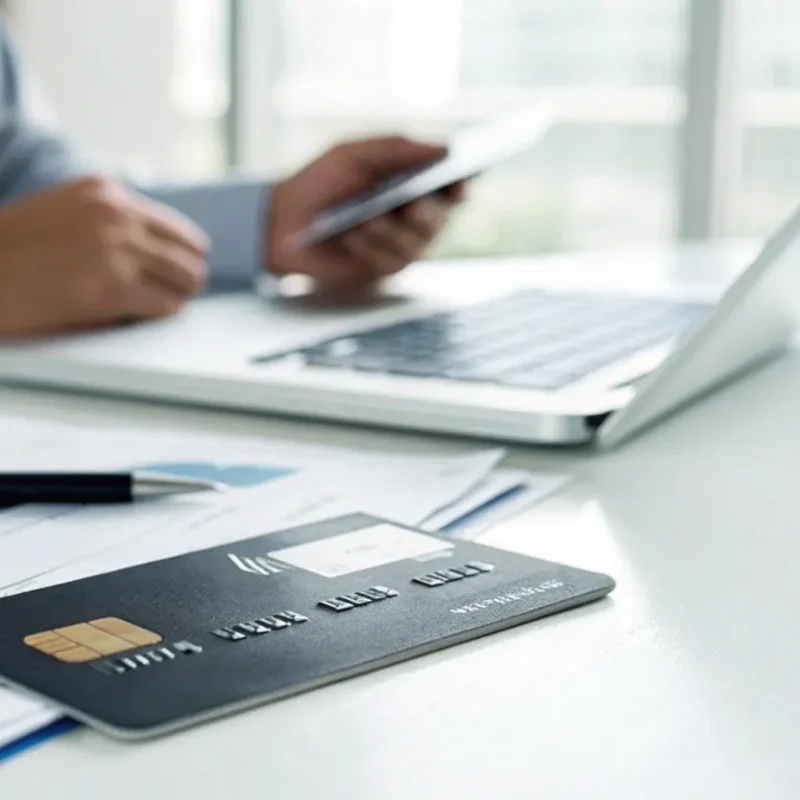 A business owner comparing the best dual pricing credit card processing companies on a laptop.