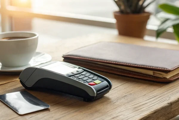 A small business using a terminal for simple flat rate credit card processing.