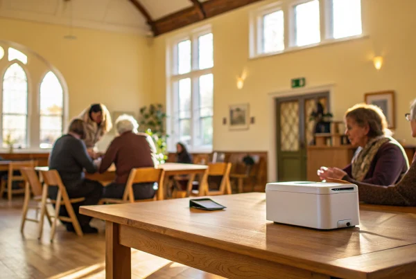 Taking a credit card payment from a donor at a fundraiser using a payment terminal.