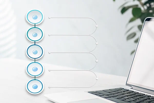 Laptop on a desk with a 5-step plan on how to sign up as a merchant services agent.