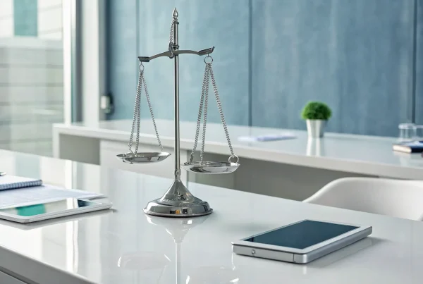 Scales of justice on a desk weighing the pros and cons of easy approval merchant services.
