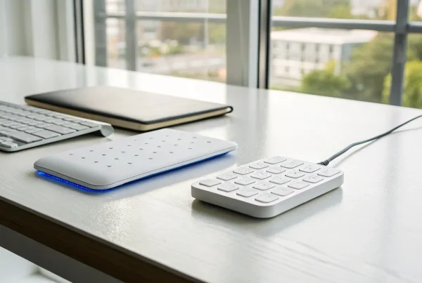 A USB EMV reader for PC connected to a computer on a desk.