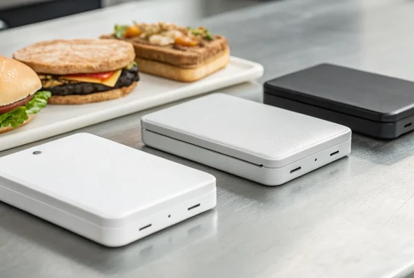 One of the best wireless card readers for food trucks on a counter ready for payment.