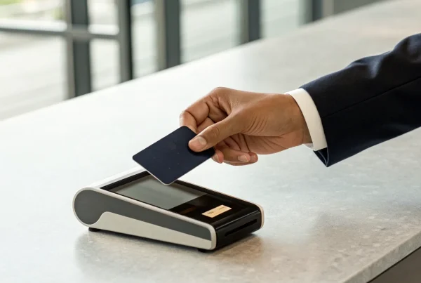 A customer making a secure payment with an EMV chip card and reader.