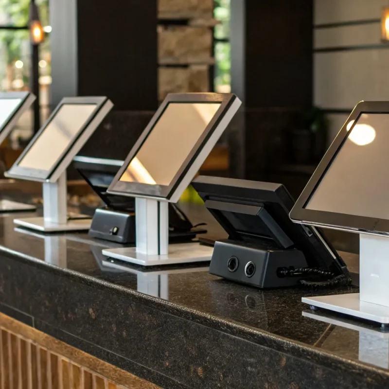 Restaurant POS system displaying dual pricing for cash and card payments.