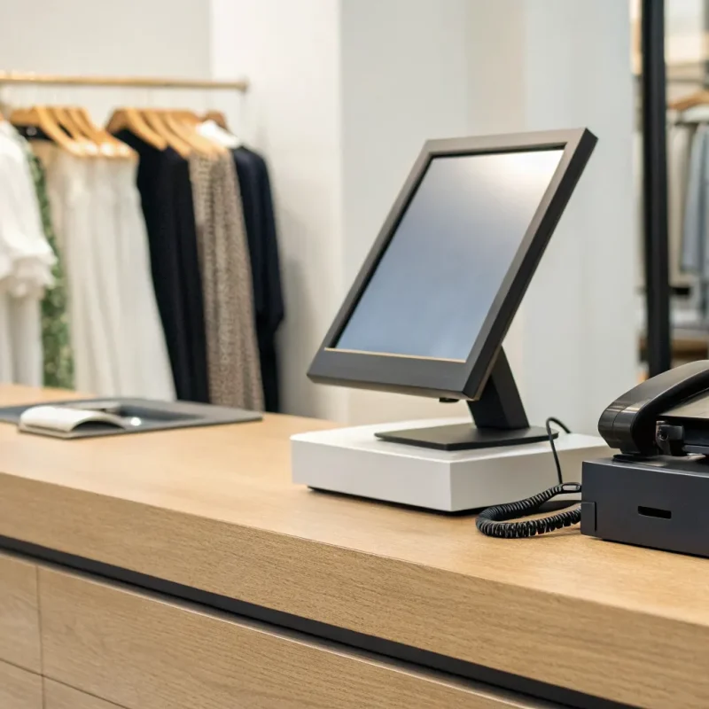 Modern POS system for retail stores on a checkout counter.