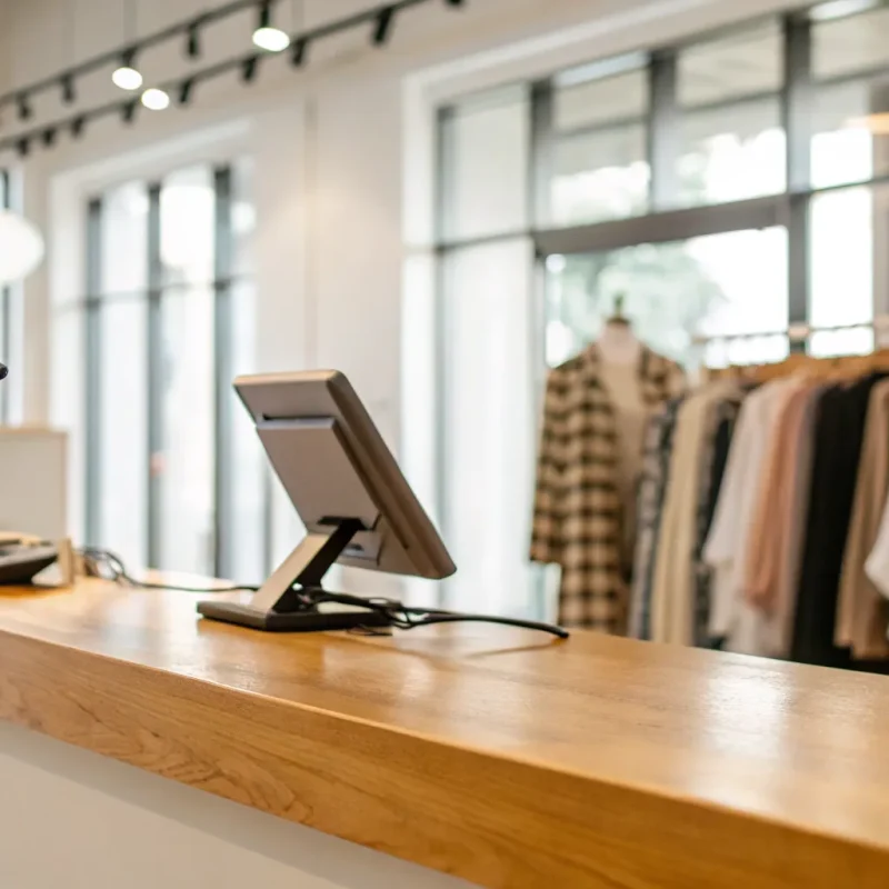 A customer uses a smartphone to pay at a retail store's mobile POS system checkout counter.