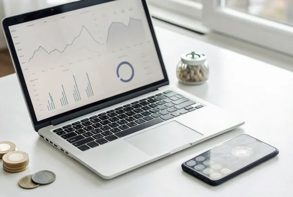 A desk with a laptop and smartphone showing what is needed to accept payments online.
