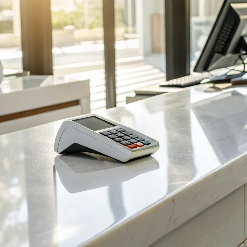 The best credit card terminal for a small business on a modern checkout counter.