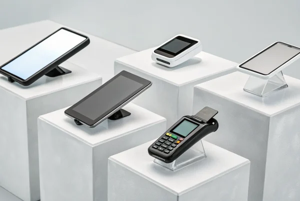 A selection of mobile POS system hardware and payment terminals.