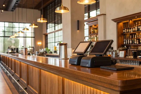 Two of the best POS systems for a restaurant on a modern bar counter.