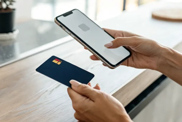 A person accepting a credit card payment using their phone.