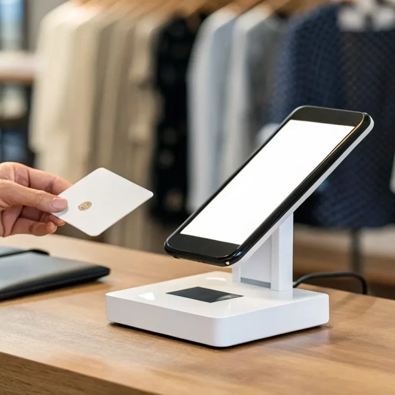 A customer makes a contactless payment with a card on a mobile POS system.