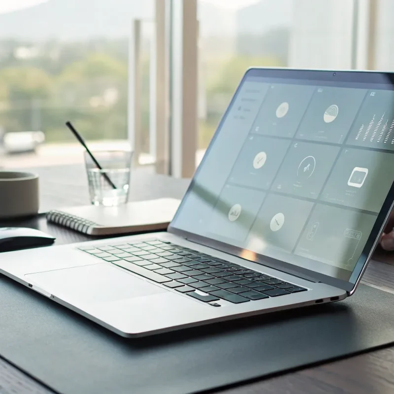 Laptop on a desk showing a virtual terminal online dashboard for entering payments.