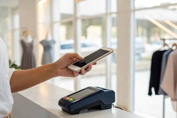 A customer completes a tap to pay transaction by tapping their card on a merchant's iPhone.